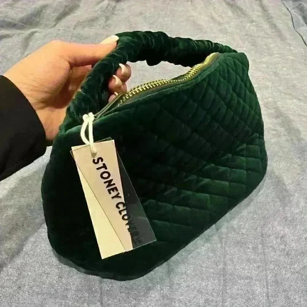Stoney Clover Lane Scrunch Handle Bag Green Quilted Velvet - Picture 2 of 4